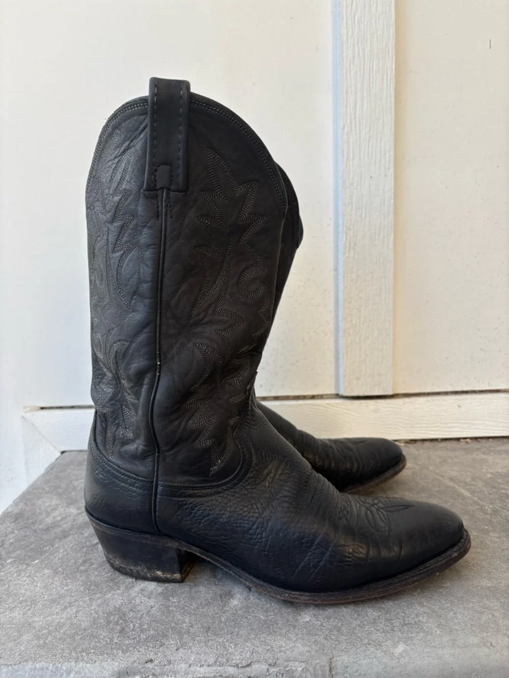 Dan Post Black Leather Western Cowboy Boots Mens 10.5 D Classic Embroidered